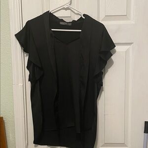 Potter's Pot Black Ruffle Sleeve V-Neck Blouse